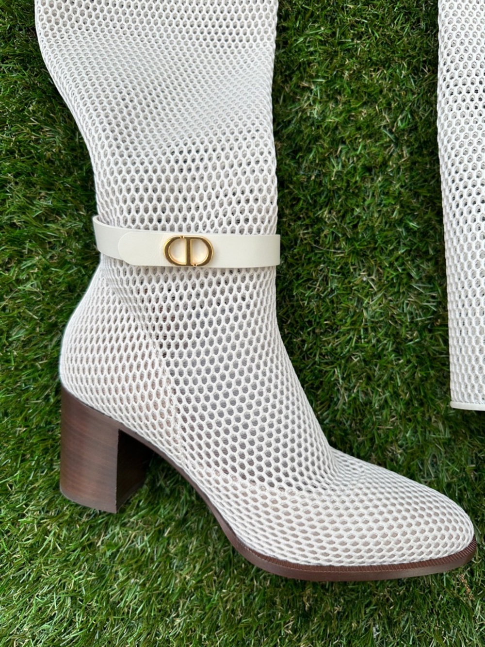 Dior Empreinte Montaigne 70 mm Off White Knee High Pull On Caged Boots 38.5 - Picture 4 of 9